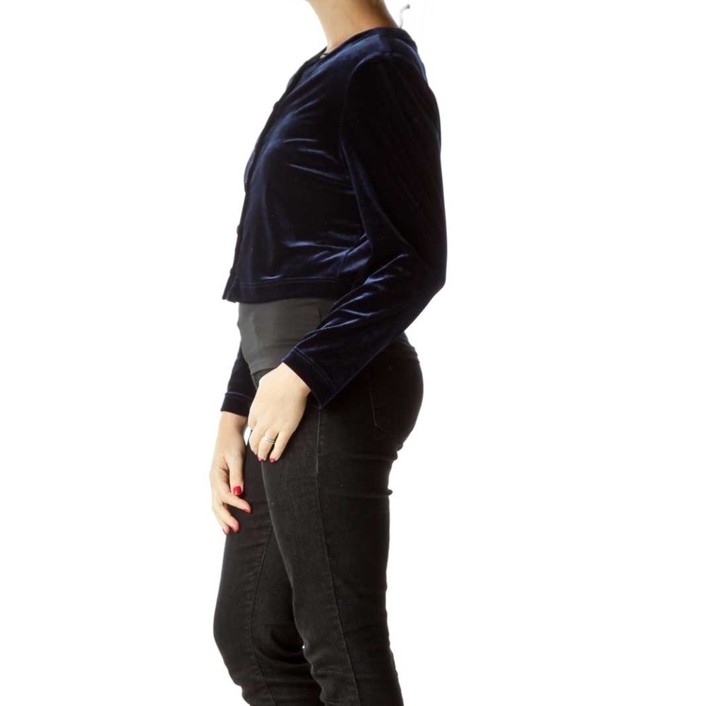 Jessica Howard Navy Velvet Cropped Jacket - Picture 2 of 4